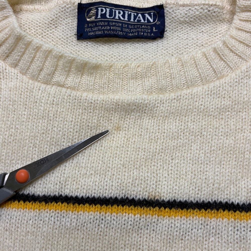 Vtg Puritan Shetland Wool Blend Sweater Size‎ L Striped Crewneck Made in USA - Picture 7 of 8